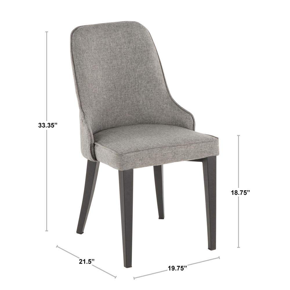 Nueva Contemporary Accent/Dining Chair in Black Metal and Grey Fabric - Set of 2. Picture 9