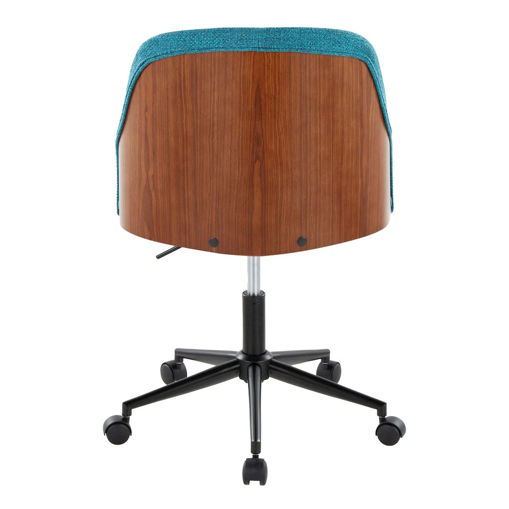 Bacci Office Chair in Black Metal, Walnut Wood, Teal Fabric color. Picture 4