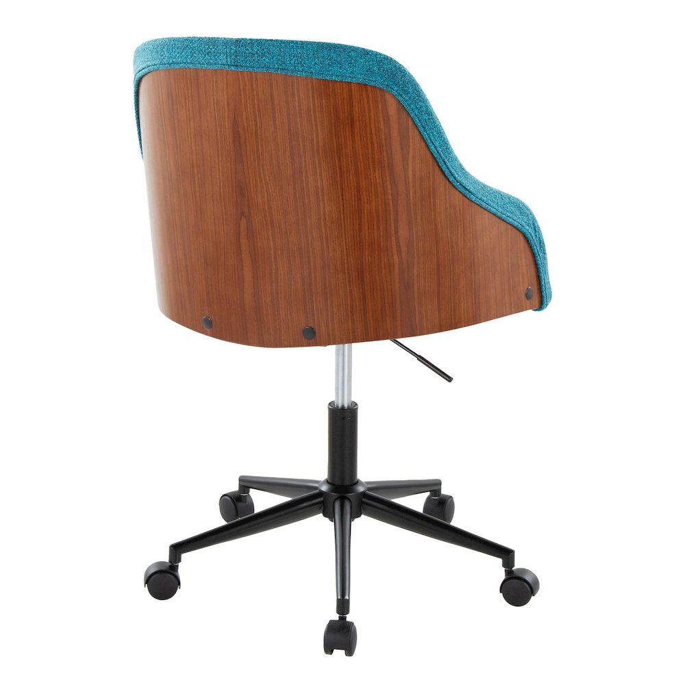 Bacci Office Chair in Black Metal, Walnut Wood, Teal Fabric color. Picture 3