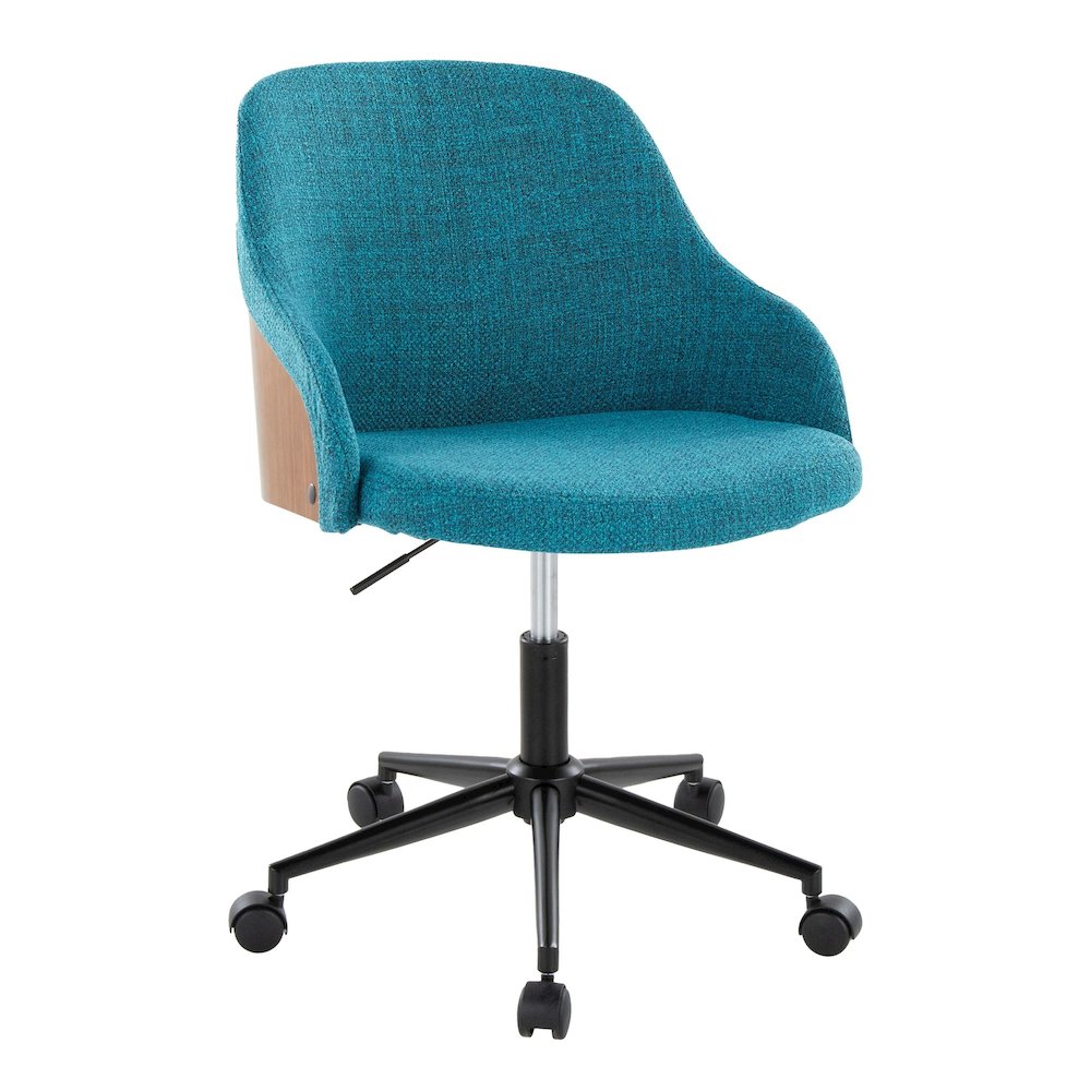 Bacci Office Chair in Black Metal, Walnut Wood, Teal Fabric color. Picture 1