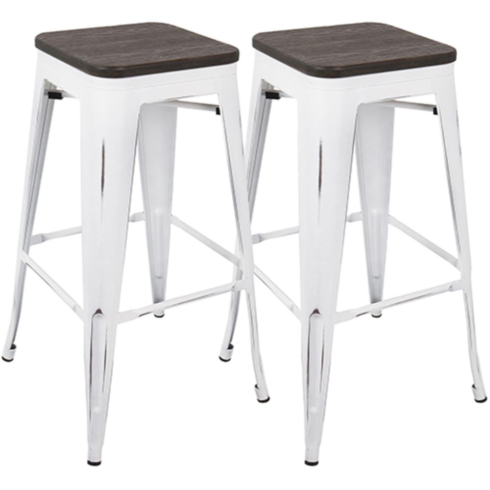 Oregon Industrial Stackable Barstool in Vintage White and Espresso - Set of 2. Picture 1