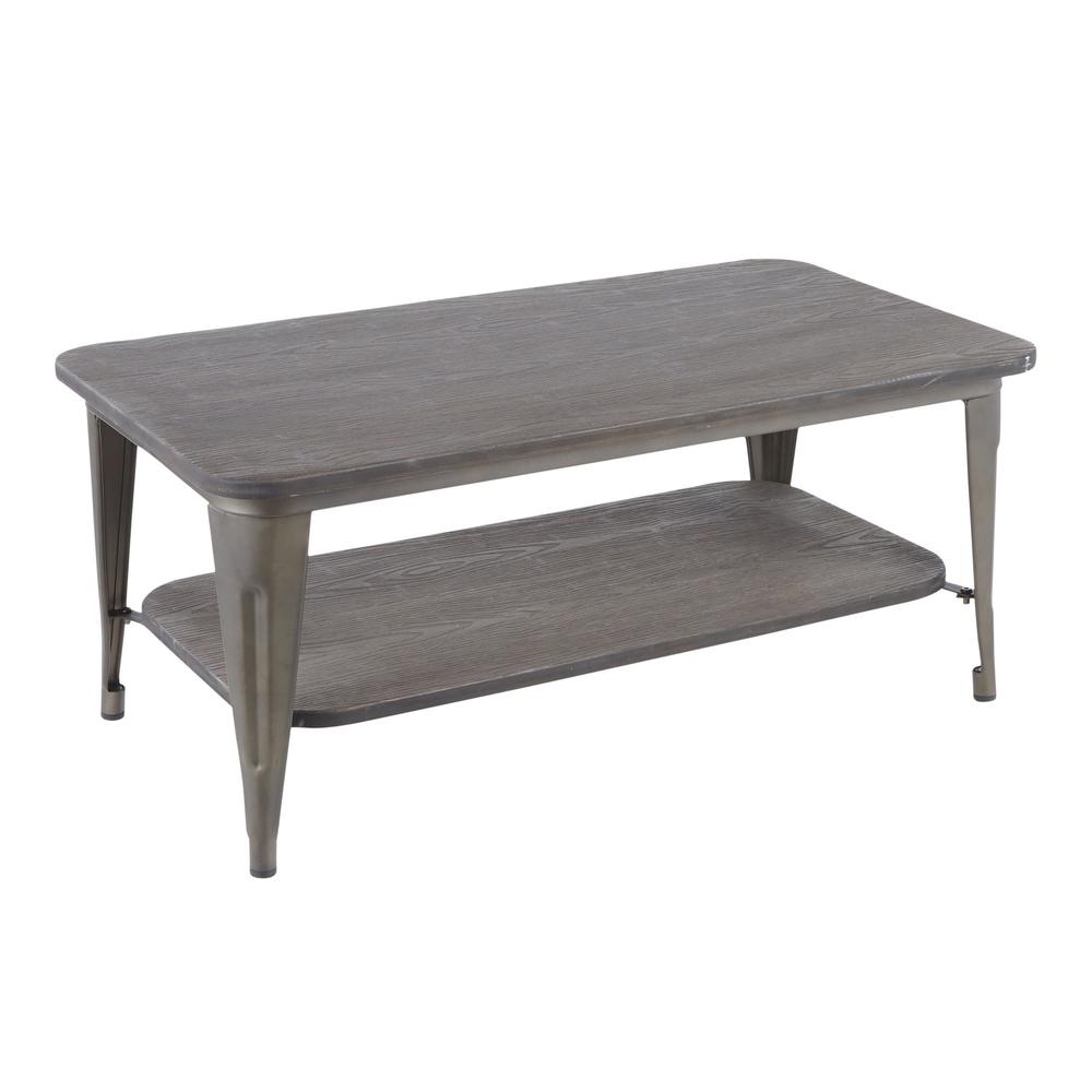 Oregon Industrial Coffee Table in Antique Metal and Espresso Wood-grain Pressed Bamboo. Picture 1