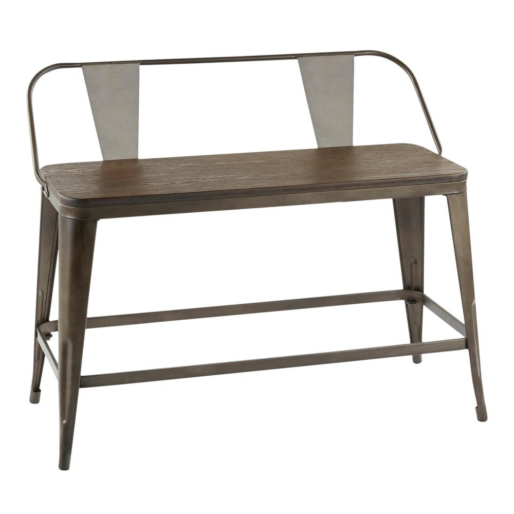 Oregon Industrial Counter Bench in Antique Metal and Espresso Wood-Pressed Grain Bamboo. Picture 1