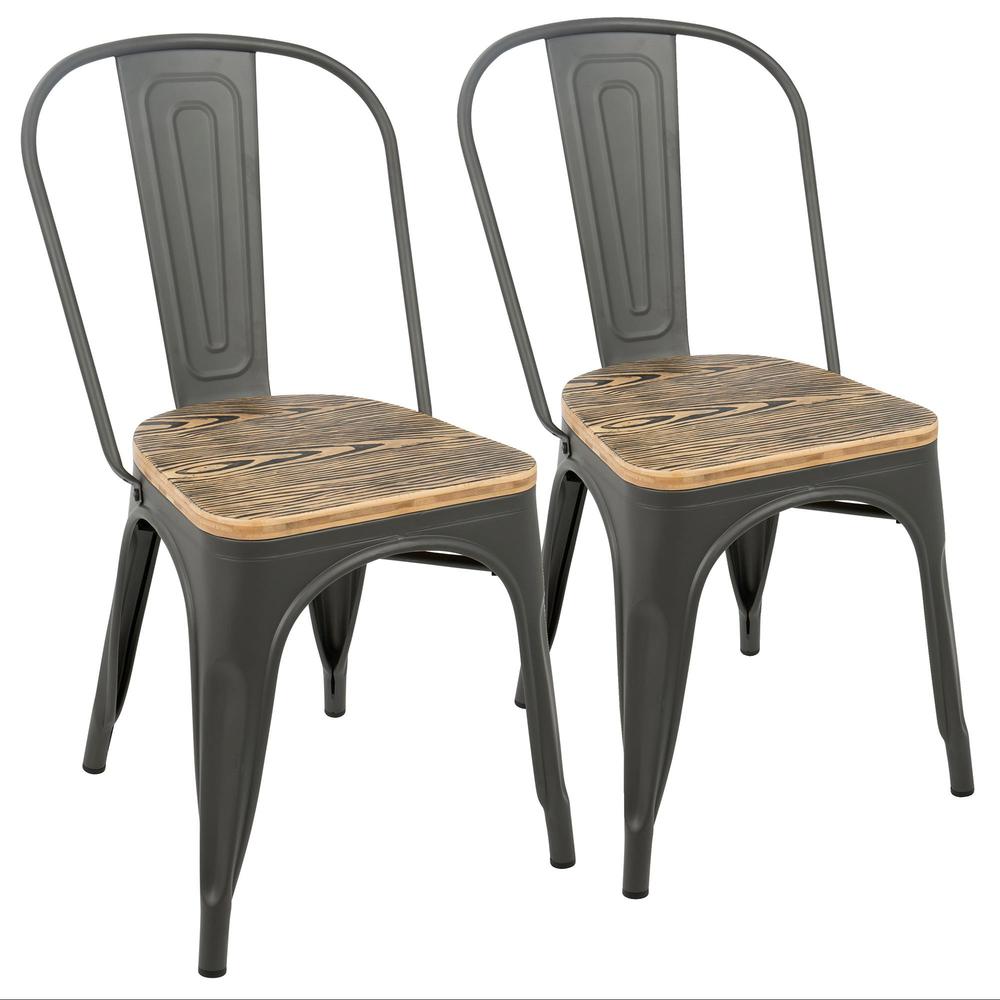 Oregon Industrial-Farmhouse Stackable Dining Chair in Grey and Brown - Set of 2. Picture 1