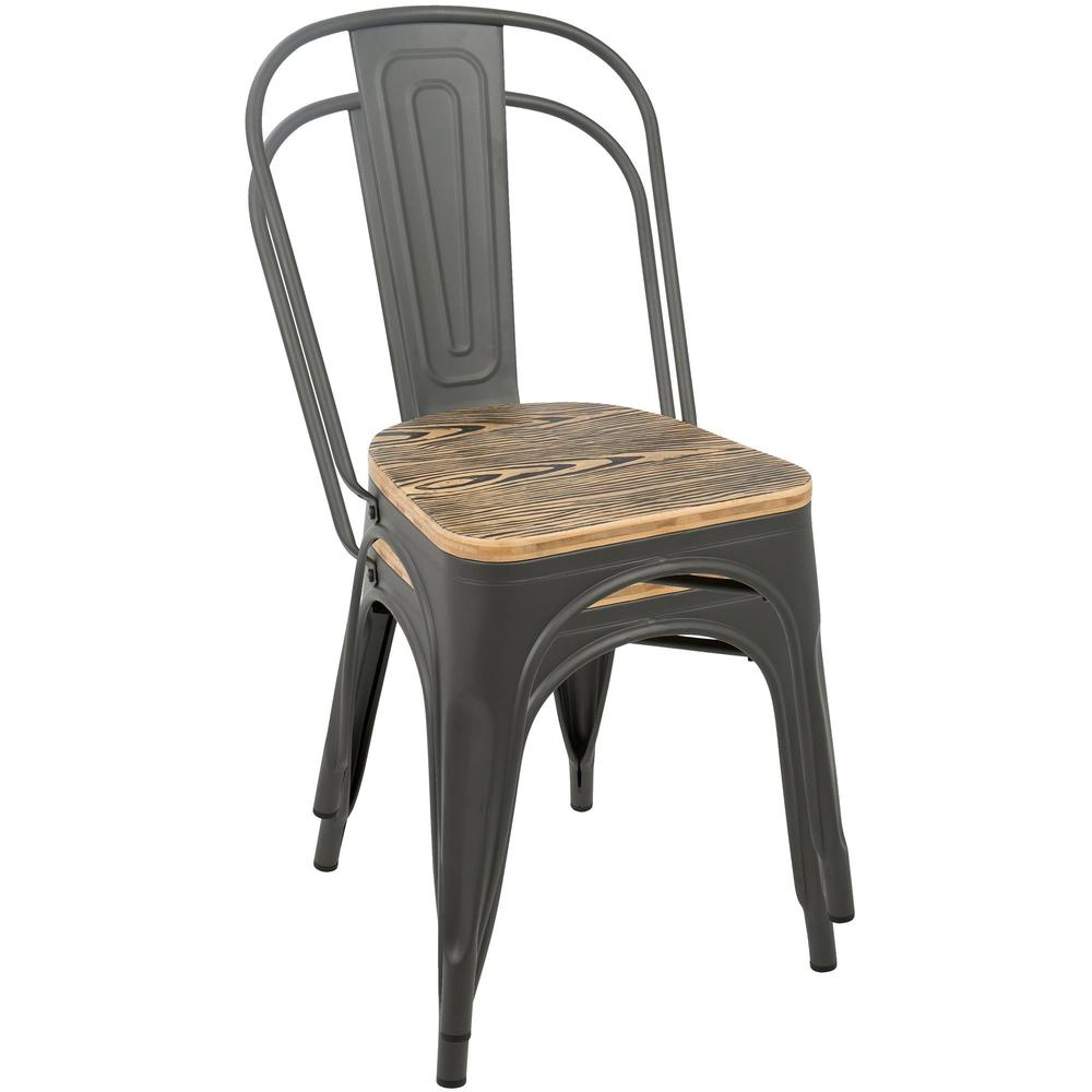 Oregon Industrial-Farmhouse Stackable Dining Chair in Grey and Brown - Set of 2. Picture 8