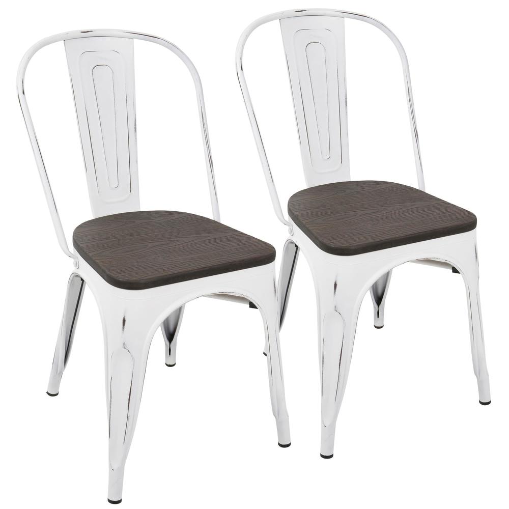 Oregon Industrial-Farmhouse Stackable Dining Chair in Vintage White and Espresso - Set of 2. Picture 1