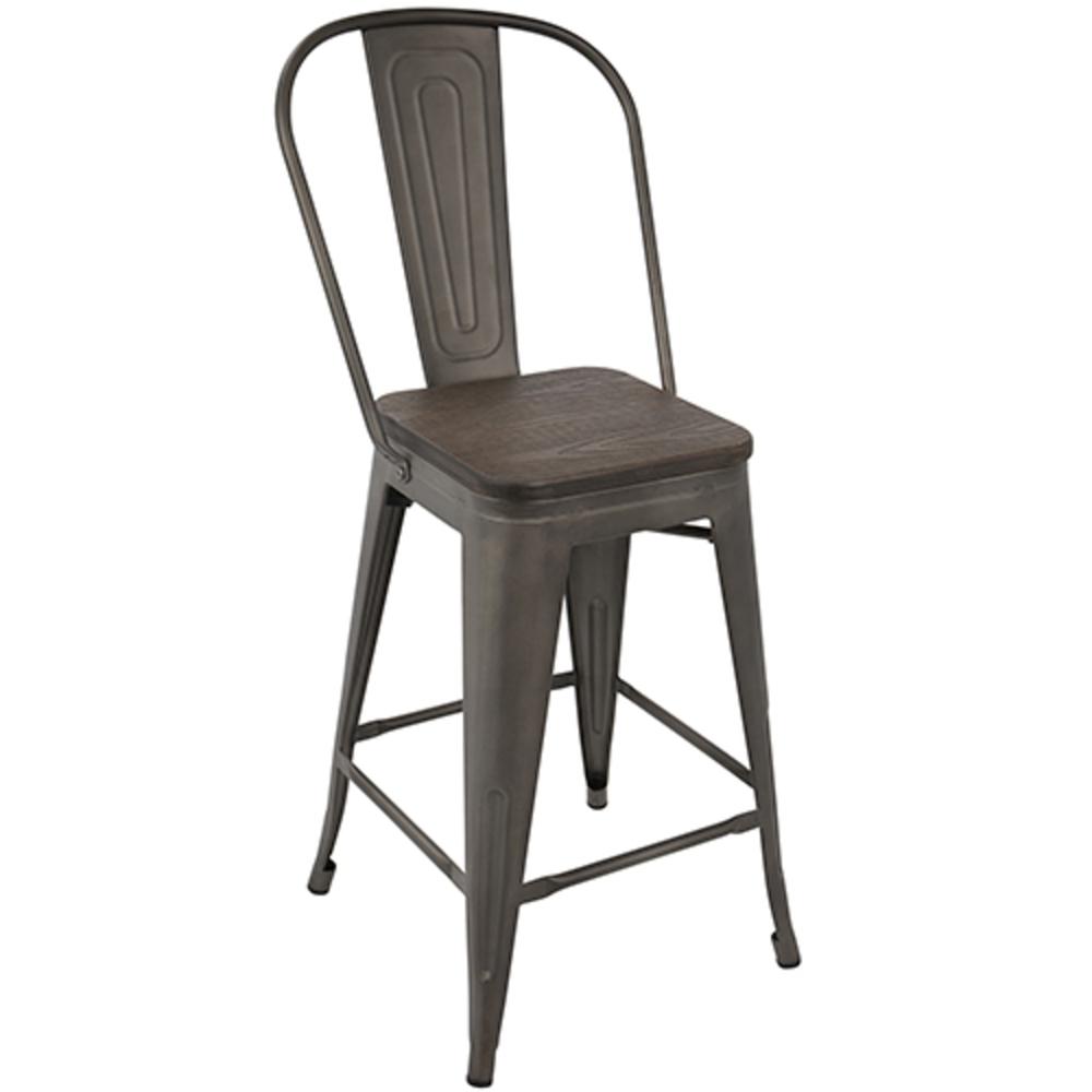 Oregon Industrial High Back Counter Stool in Antique and Espresso - Set of 2. Picture 2