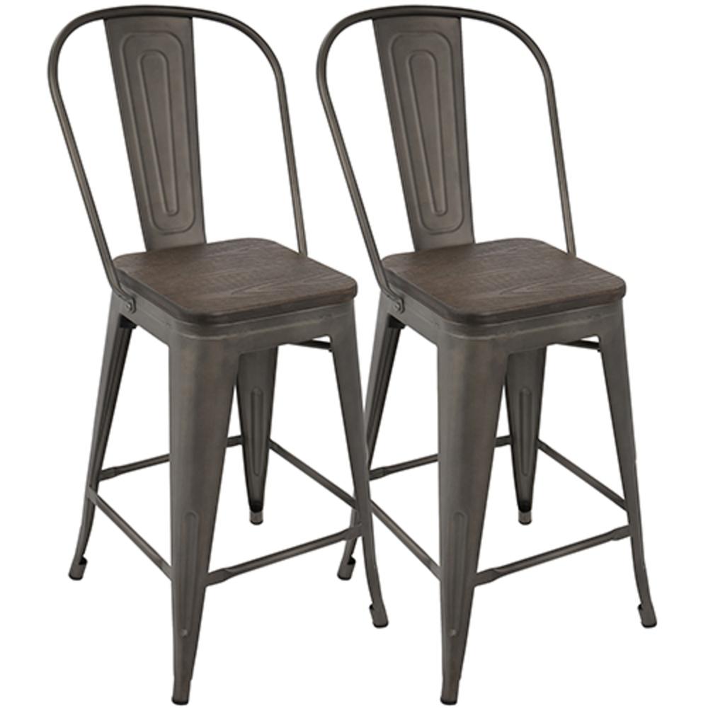Oregon Industrial High Back Counter Stool in Antique and Espresso - Set of 2. Picture 1
