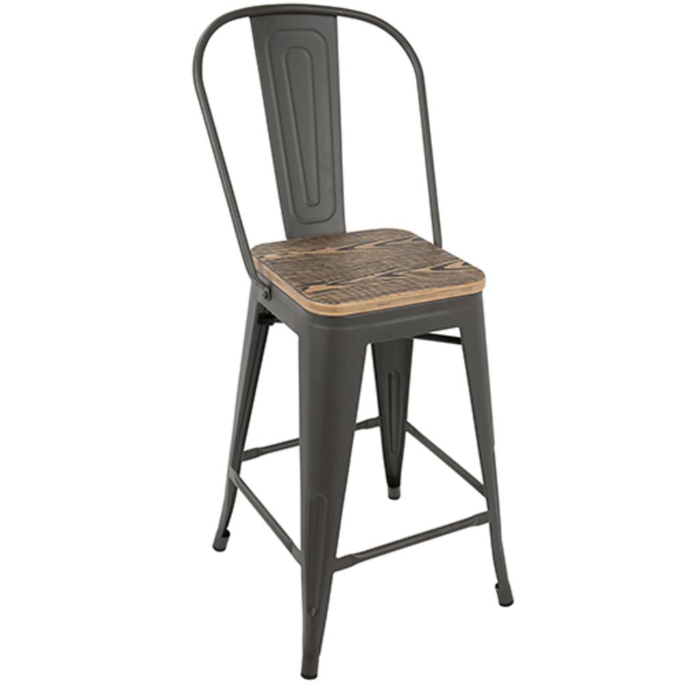 Oregon Industrial High Back Counter Stool in Grey and Brown - Set of 2. Picture 2