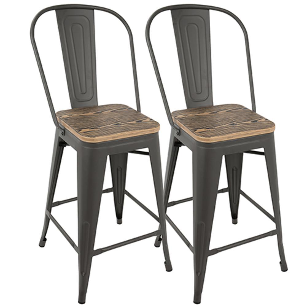 Oregon Industrial High Back Counter Stool in Grey and Brown - Set of 2. Picture 1