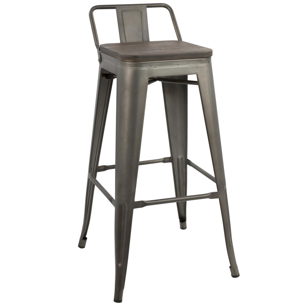 Oregon Industrial Low Back Barstool in Antique and Espresso - Set of 2. Picture 2