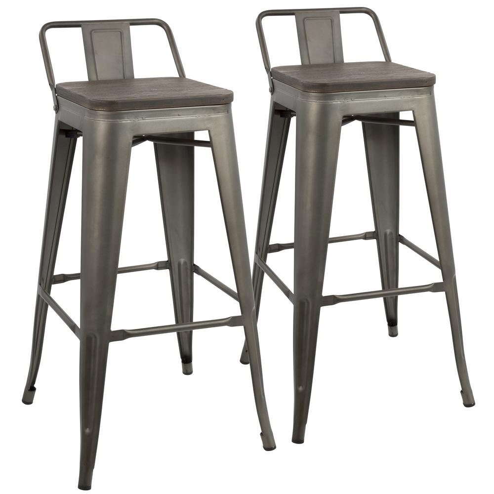 Oregon Industrial Low Back Barstool in Antique and Espresso - Set of 2. Picture 1