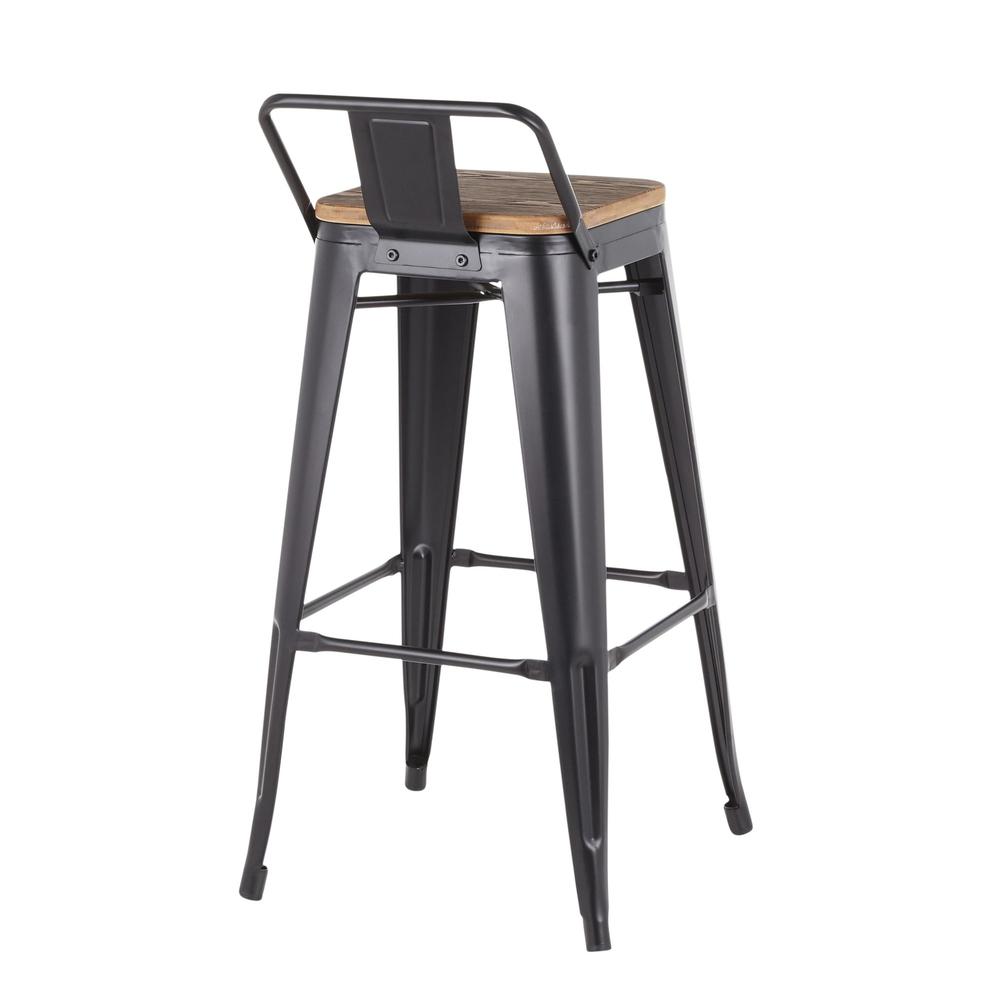 Oregon Industrial Low Back Barstool in Black Metal and Wood-Pressed Grain Bamboo - Set of 2. Picture 4