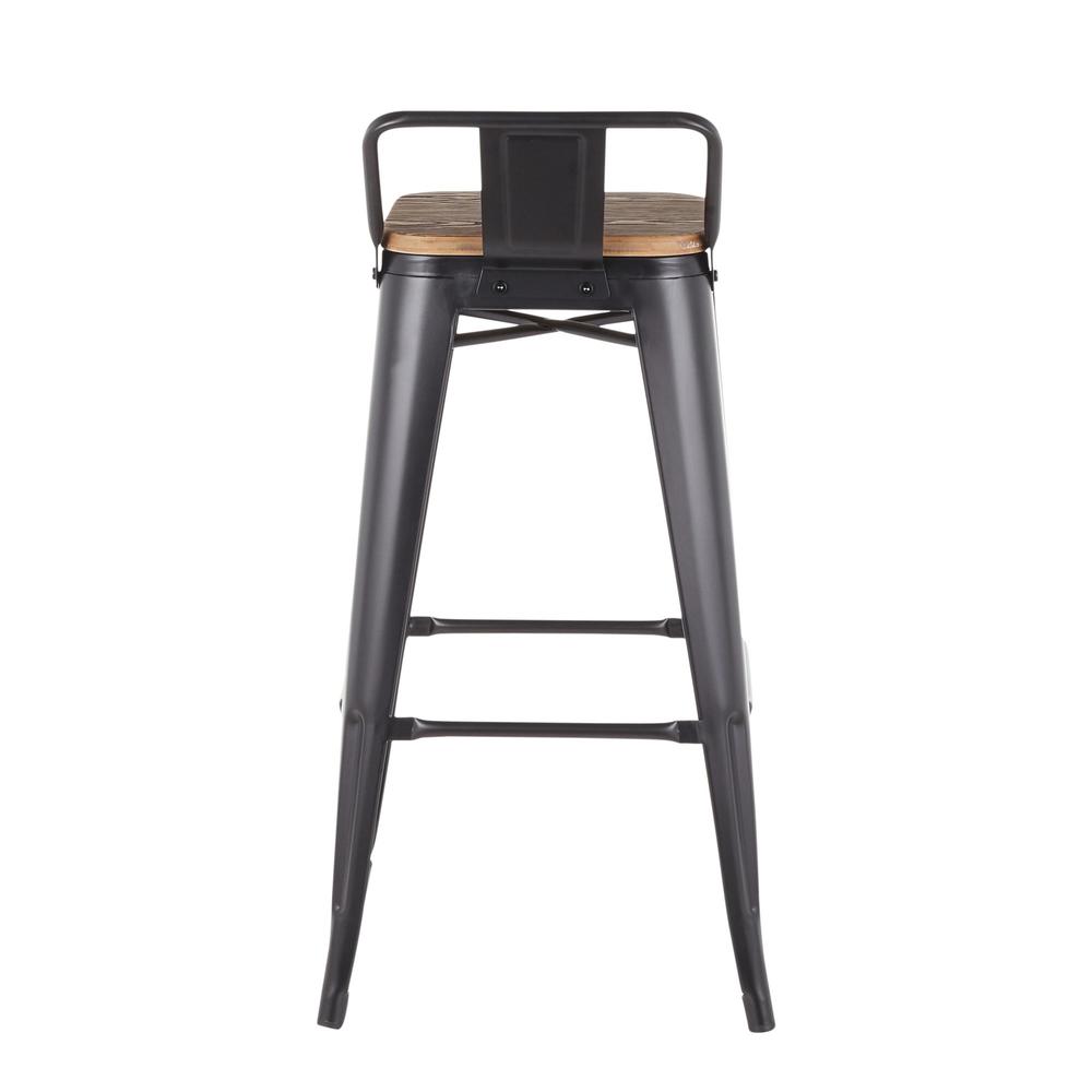 Oregon Industrial Low Back Barstool in Black Metal and Wood-Pressed Grain Bamboo - Set of 2. Picture 5