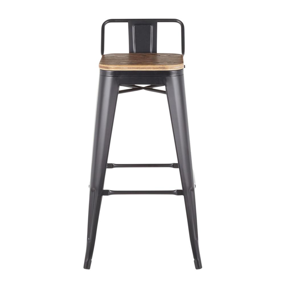 Oregon Industrial Low Back Barstool in Black Metal and Wood-Pressed Grain Bamboo - Set of 2. Picture 6