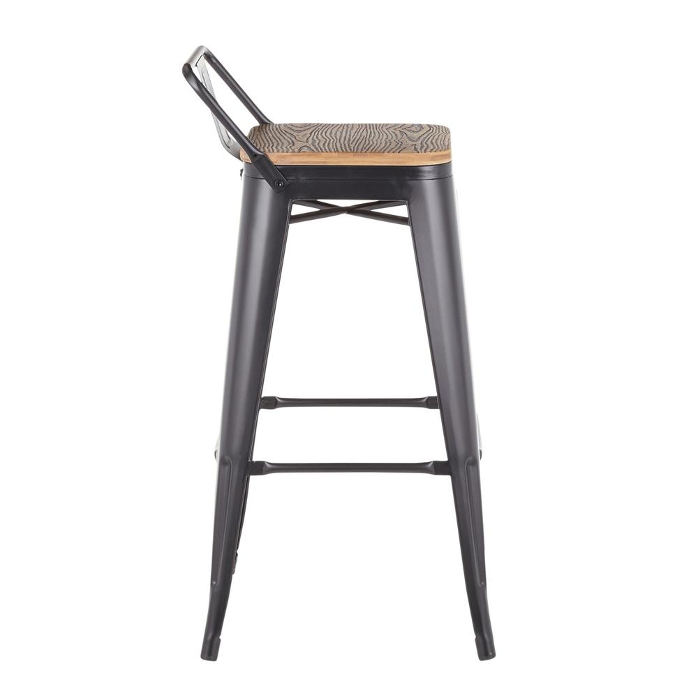 Oregon Industrial Low Back Barstool in Black Metal and Wood-Pressed Grain Bamboo - Set of 2. Picture 3