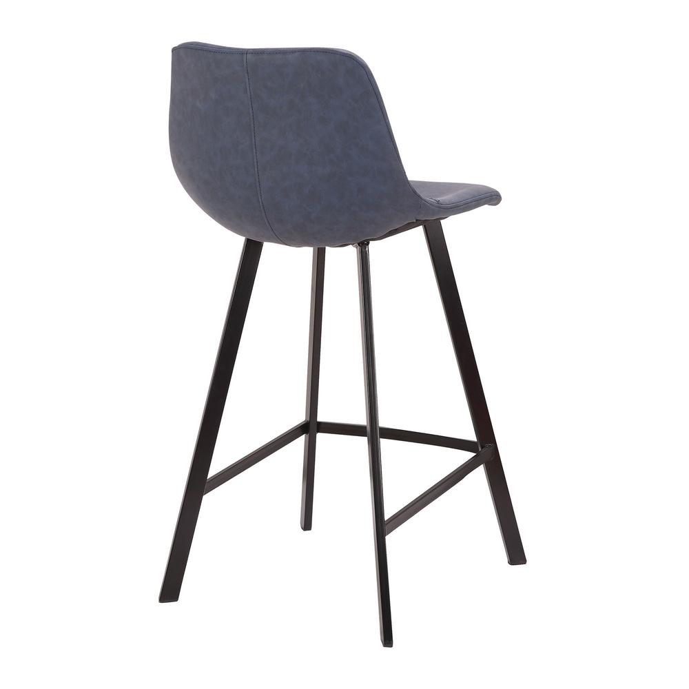 Outlaw Industrial Counter Stool in Black with Blue Faux Leather - Set of 2. Picture 4