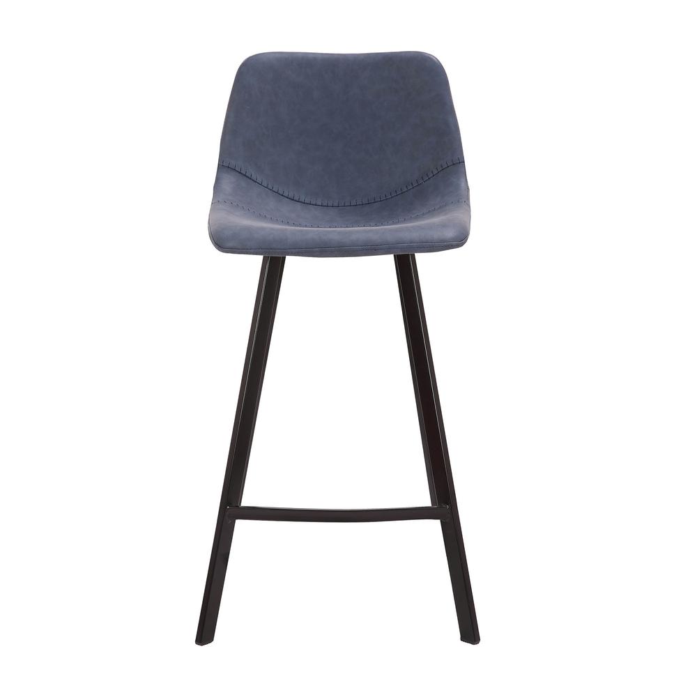 Outlaw Industrial Counter Stool in Black with Blue Faux Leather - Set of 2. Picture 6