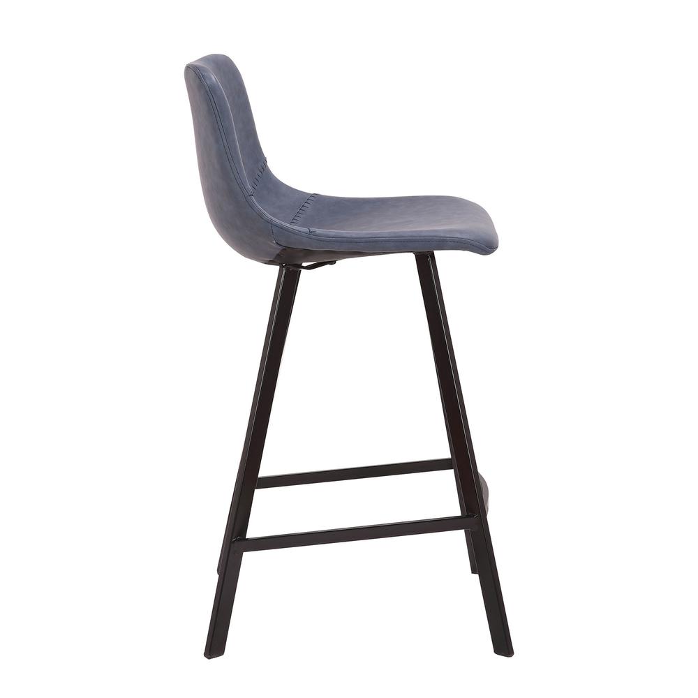 Outlaw Industrial Counter Stool in Black with Blue Faux Leather - Set of 2. Picture 3