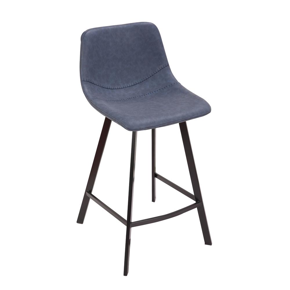 Outlaw Industrial Counter Stool in Black with Blue Faux Leather - Set of 2. Picture 7