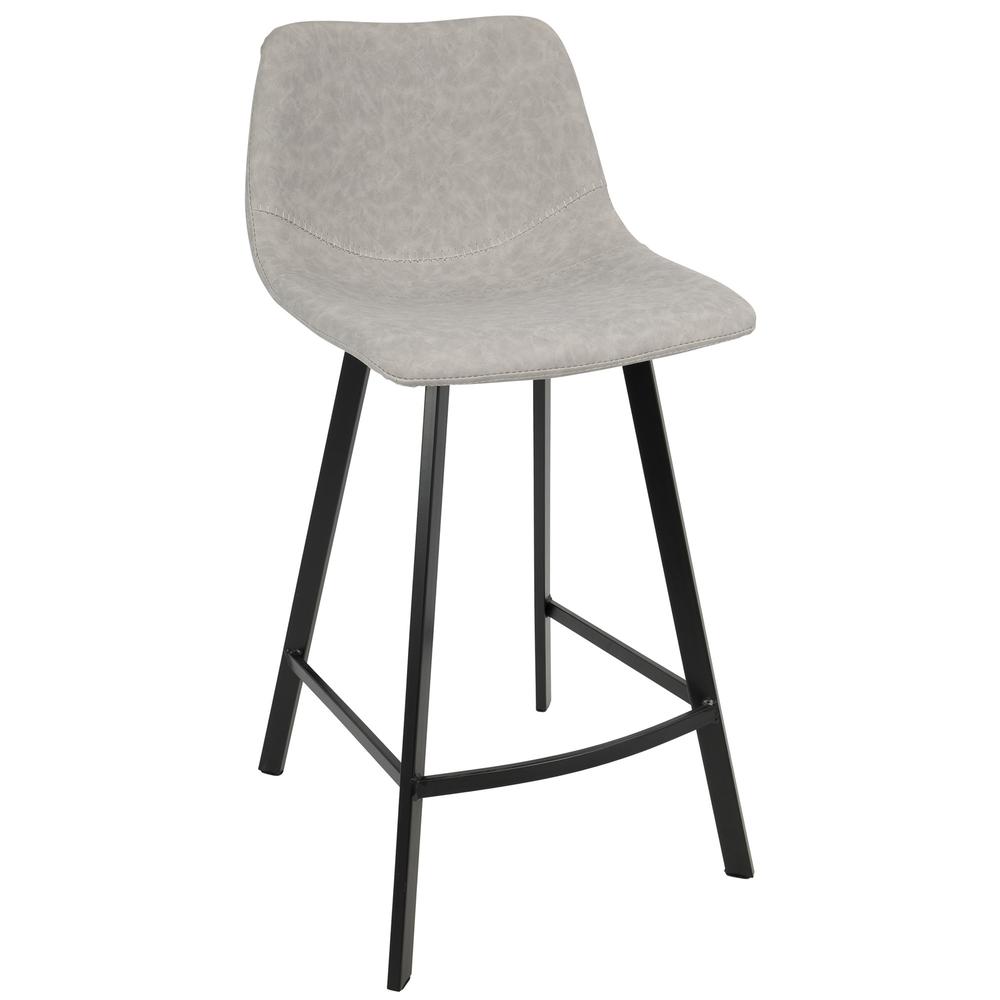 Outlaw Industrial Counter Stool in Black with Grey Faux Leather - Set of 2. Picture 2