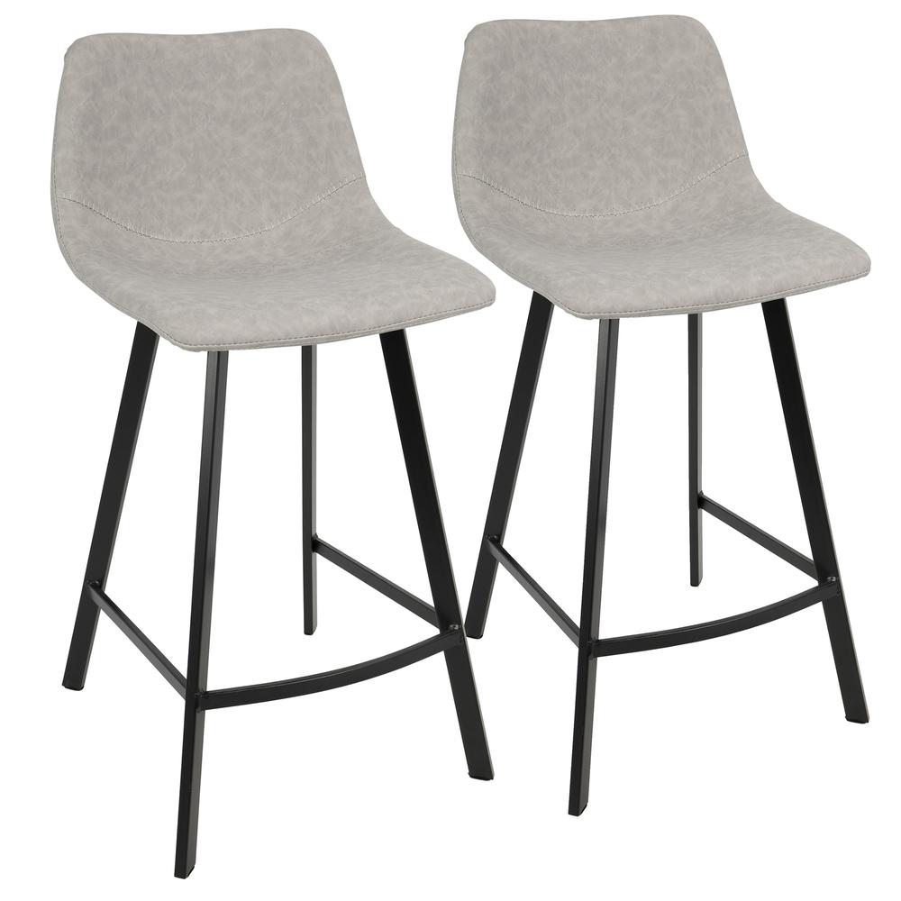 Outlaw Industrial Counter Stool in Black with Grey Faux Leather - Set of 2. Picture 1