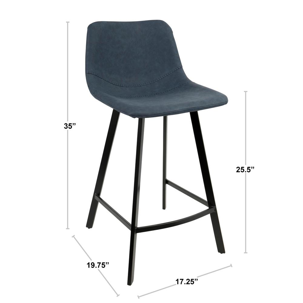 Outlaw Industrial Counter Stool in Black with Blue Faux Leather - Set of 2. Picture 8