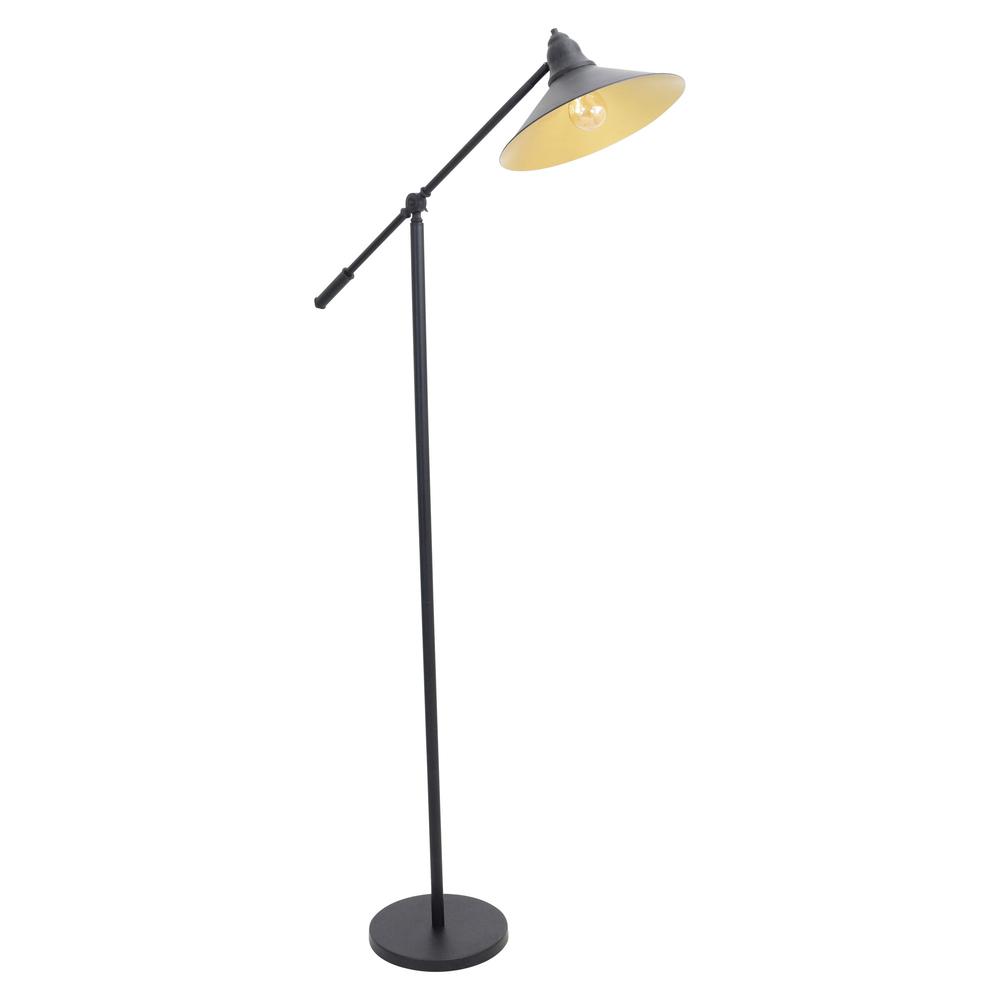 Paddy Industrial Floor Lamp in Black and Gold. Picture 1