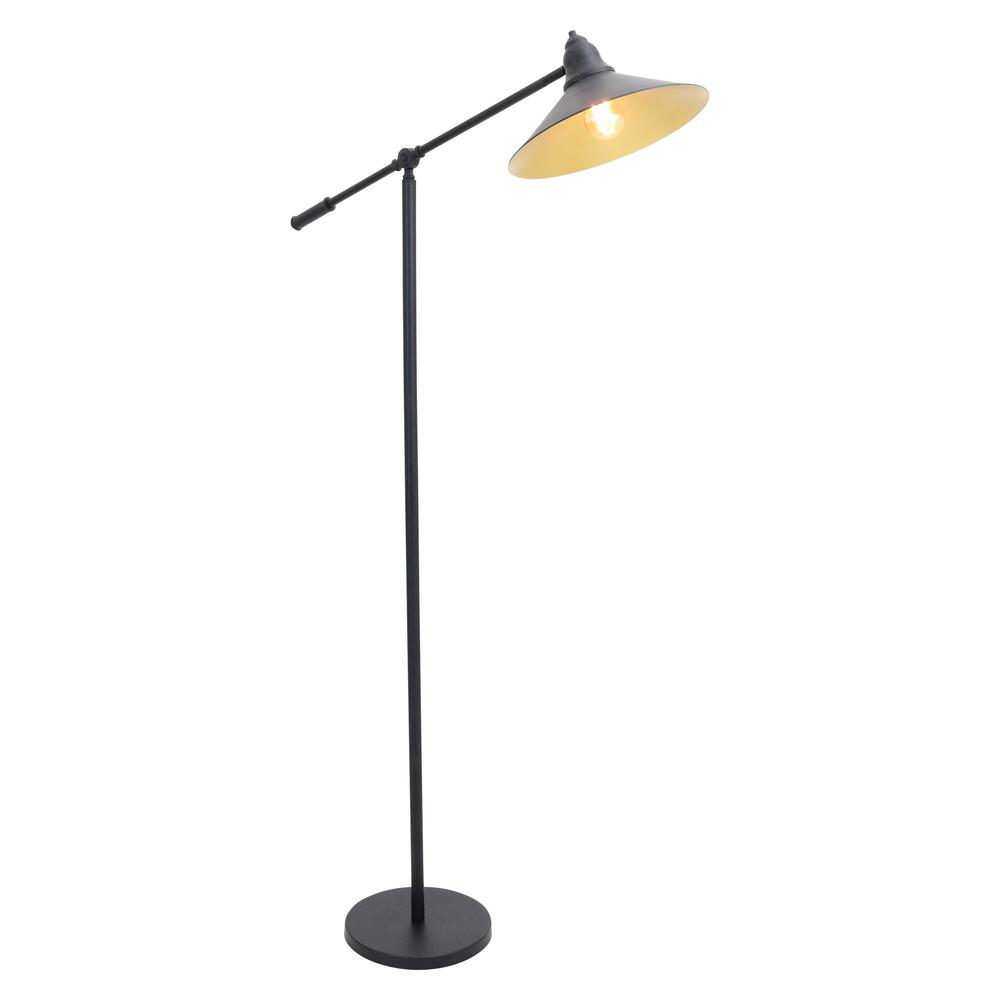 Paddy Industrial Floor Lamp in Black and Gold. Picture 5