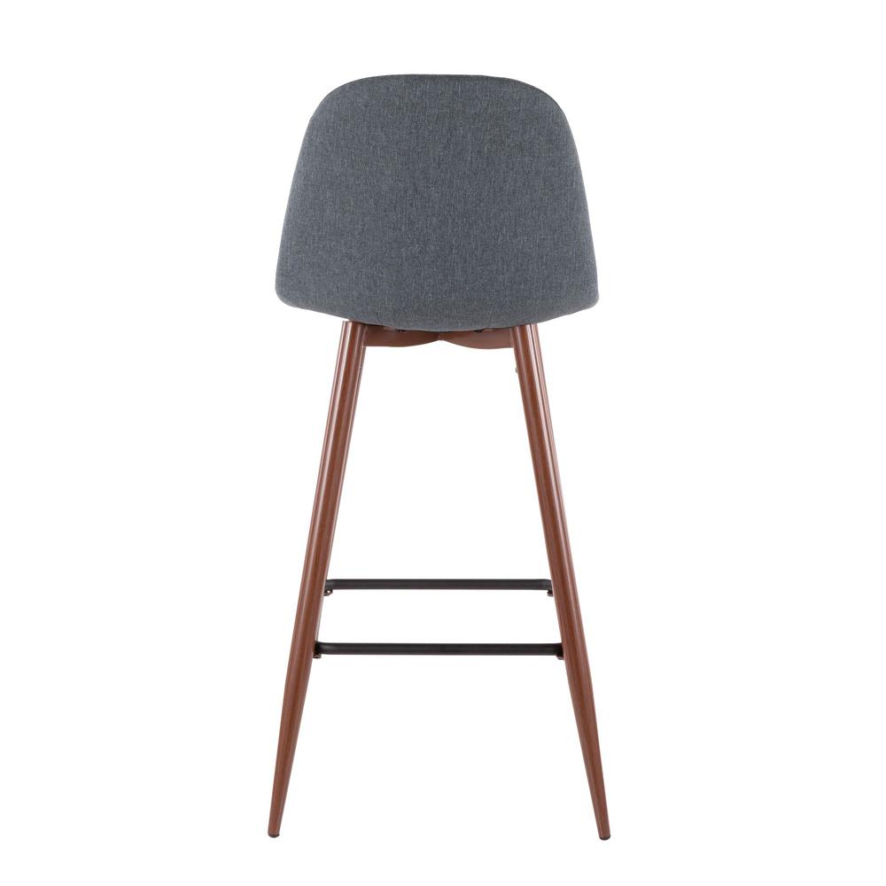 Pebble Mid-Century Modern Barstool in Walnut Metal and Blue Fabric - Set of 2. Picture 5