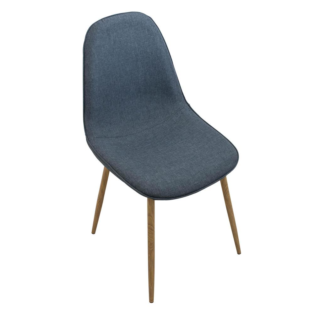 Pebble Mid-Century Modern Dining/Accent Chair in Walnut and Blue Fabric - Set of 2. Picture 7