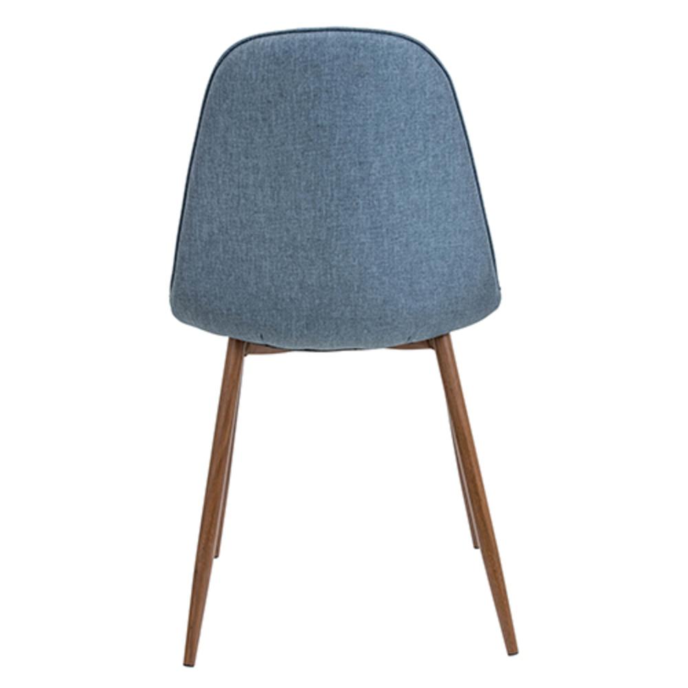 Pebble Mid-Century Modern Dining/Accent Chair in Walnut and Blue Fabric - Set of 2. Picture 5