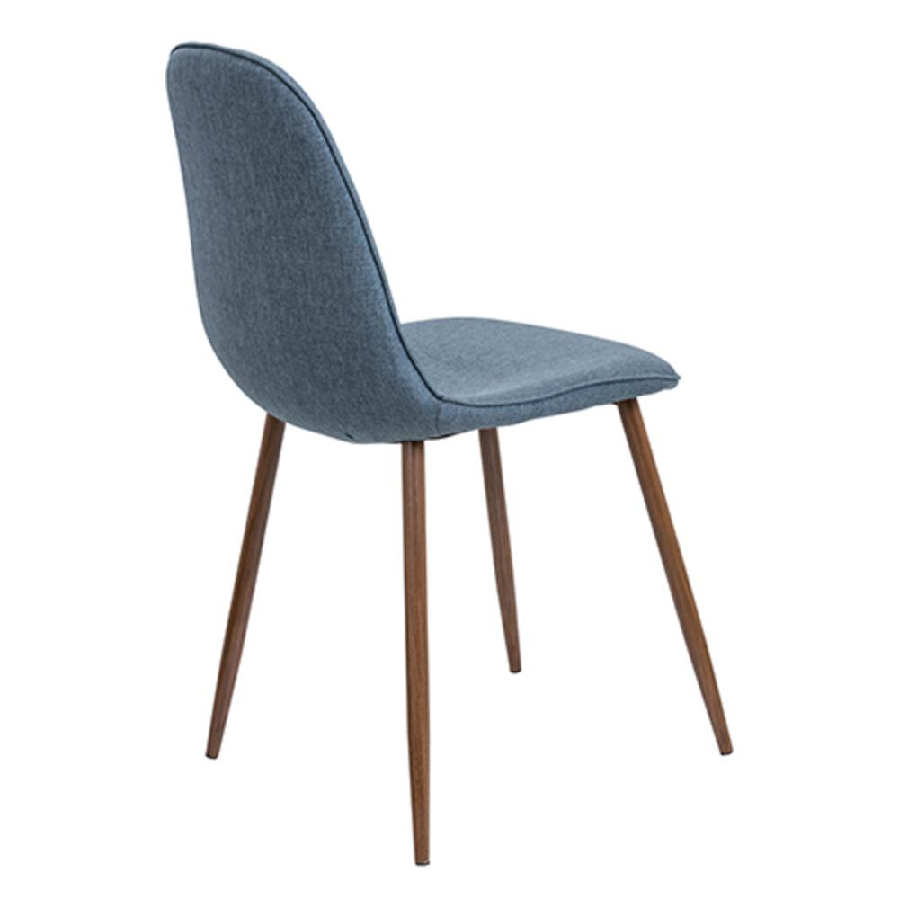 Pebble Mid-Century Modern Dining/Accent Chair in Walnut and Blue Fabric - Set of 2. Picture 4