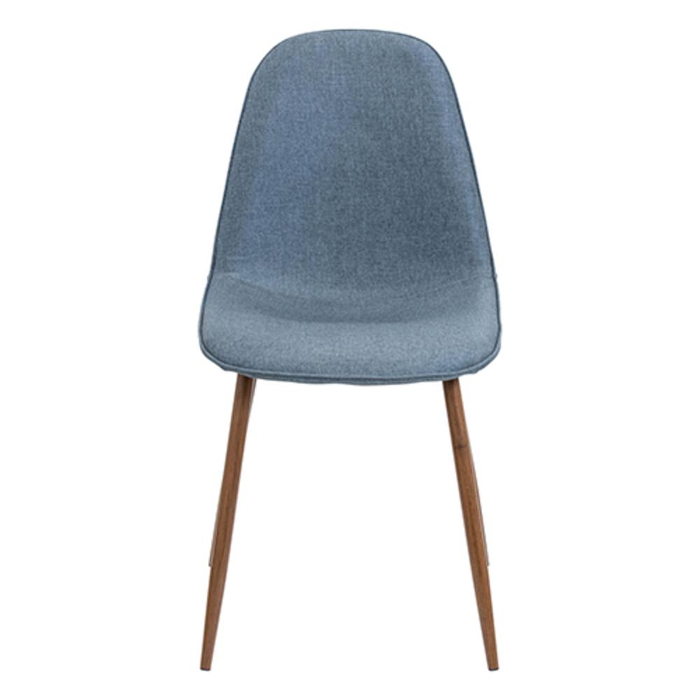 Pebble Mid-Century Modern Dining/Accent Chair in Walnut and Blue Fabric - Set of 2. Picture 6