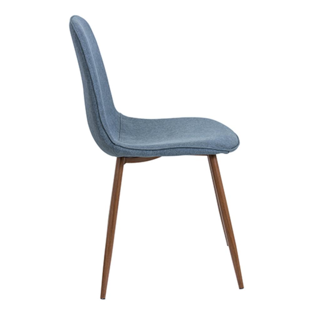 Pebble Mid-Century Modern Dining/Accent Chair in Walnut and Blue Fabric - Set of 2. Picture 3