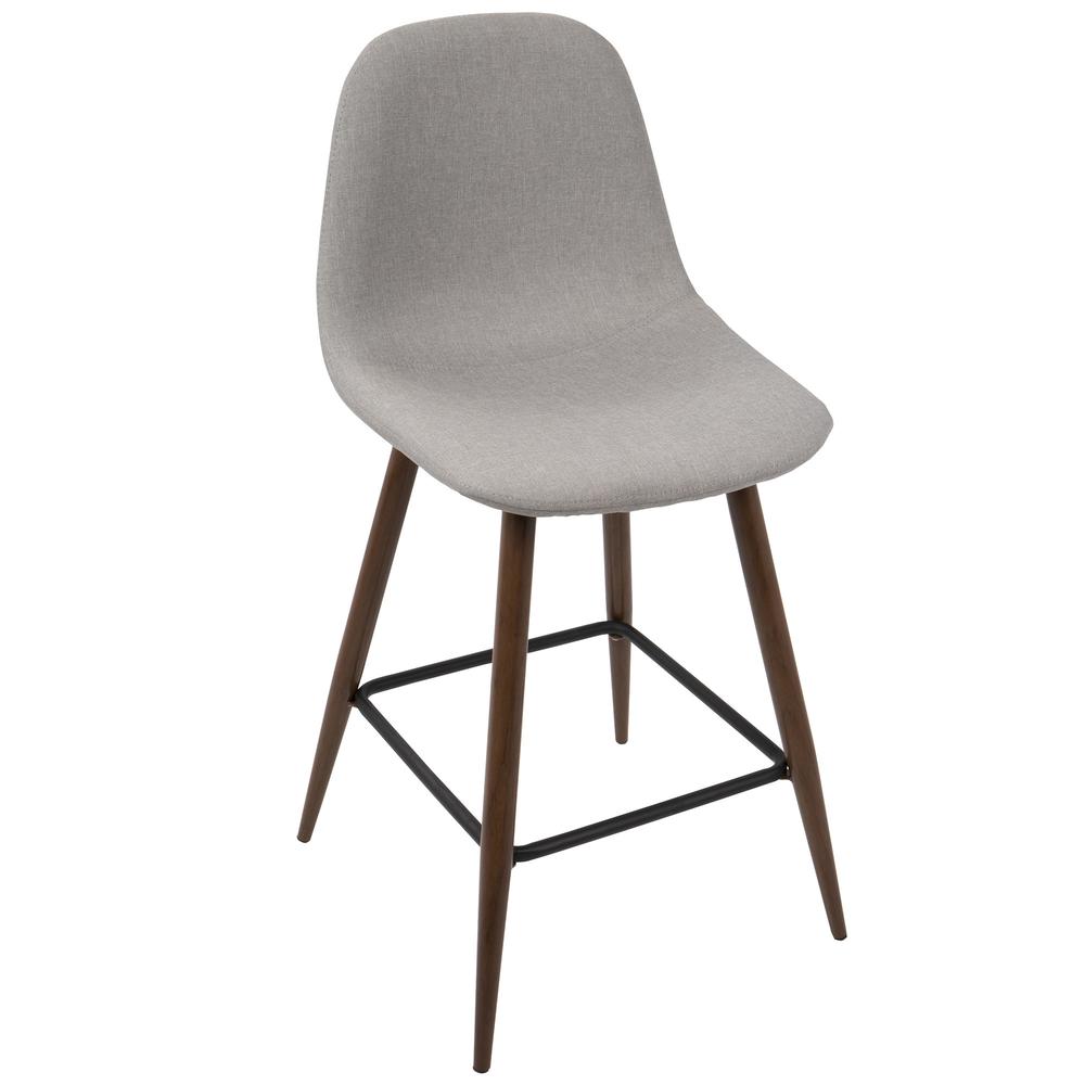 Pebble Mid-Century Modern Counter Stool in Walnut and Light Grey - Set of 2. Picture 2