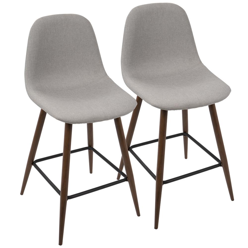 Pebble Mid-Century Modern Counter Stool in Walnut and Light Grey - Set of 2. Picture 1