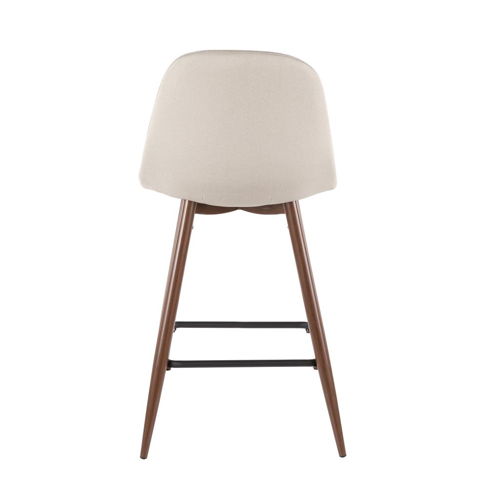 Pebble Mid-Century Modern Counter Stool in Walnut Metal and Beige Fabric - Set of 2. Picture 5