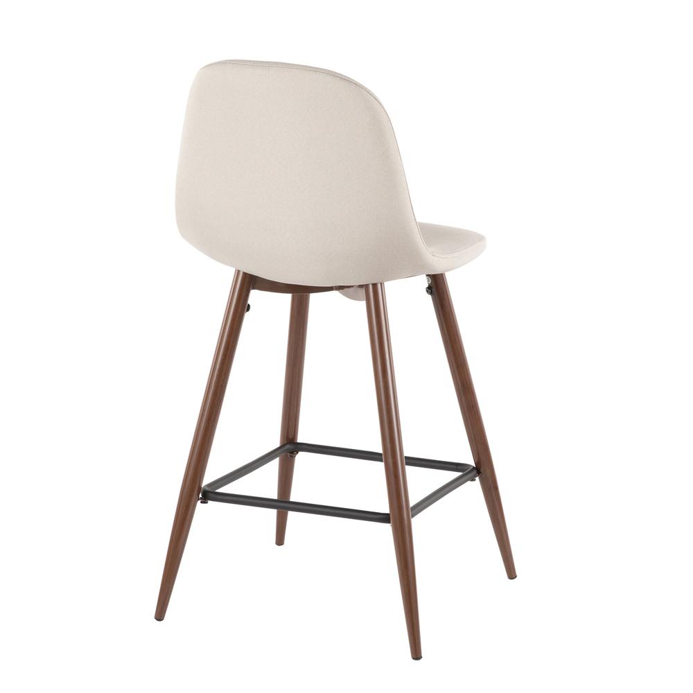 Pebble Mid-Century Modern Counter Stool in Walnut Metal and Beige Fabric - Set of 2. Picture 4