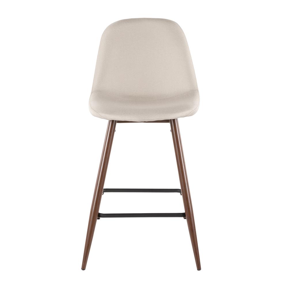 Pebble Mid-Century Modern Counter Stool in Walnut Metal and Beige Fabric - Set of 2. Picture 6