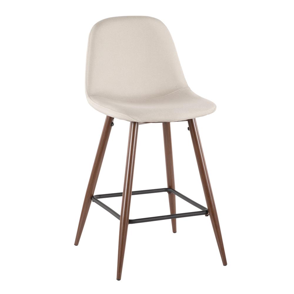 Pebble Mid-Century Modern Counter Stool in Walnut Metal and Beige Fabric - Set of 2. Picture 2