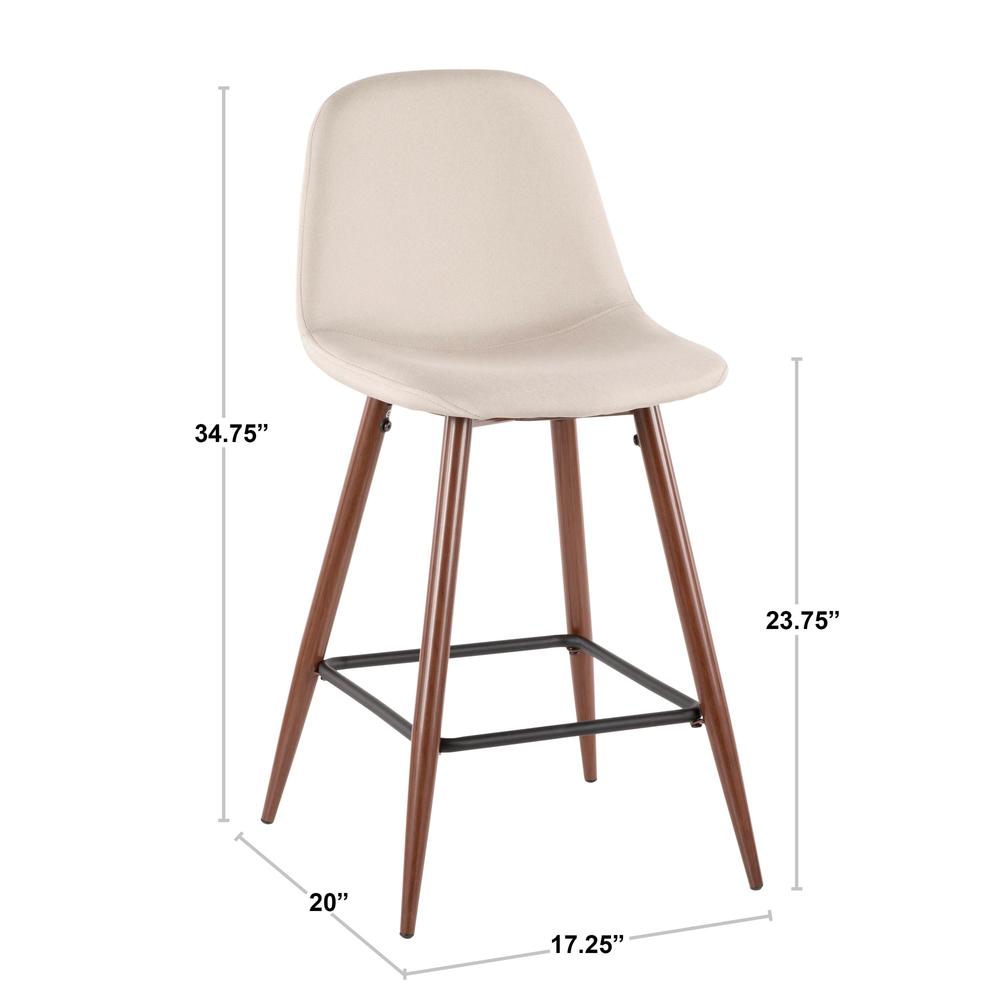 Pebble Mid-Century Modern Counter Stool in Walnut Metal and Beige Fabric - Set of 2. Picture 9