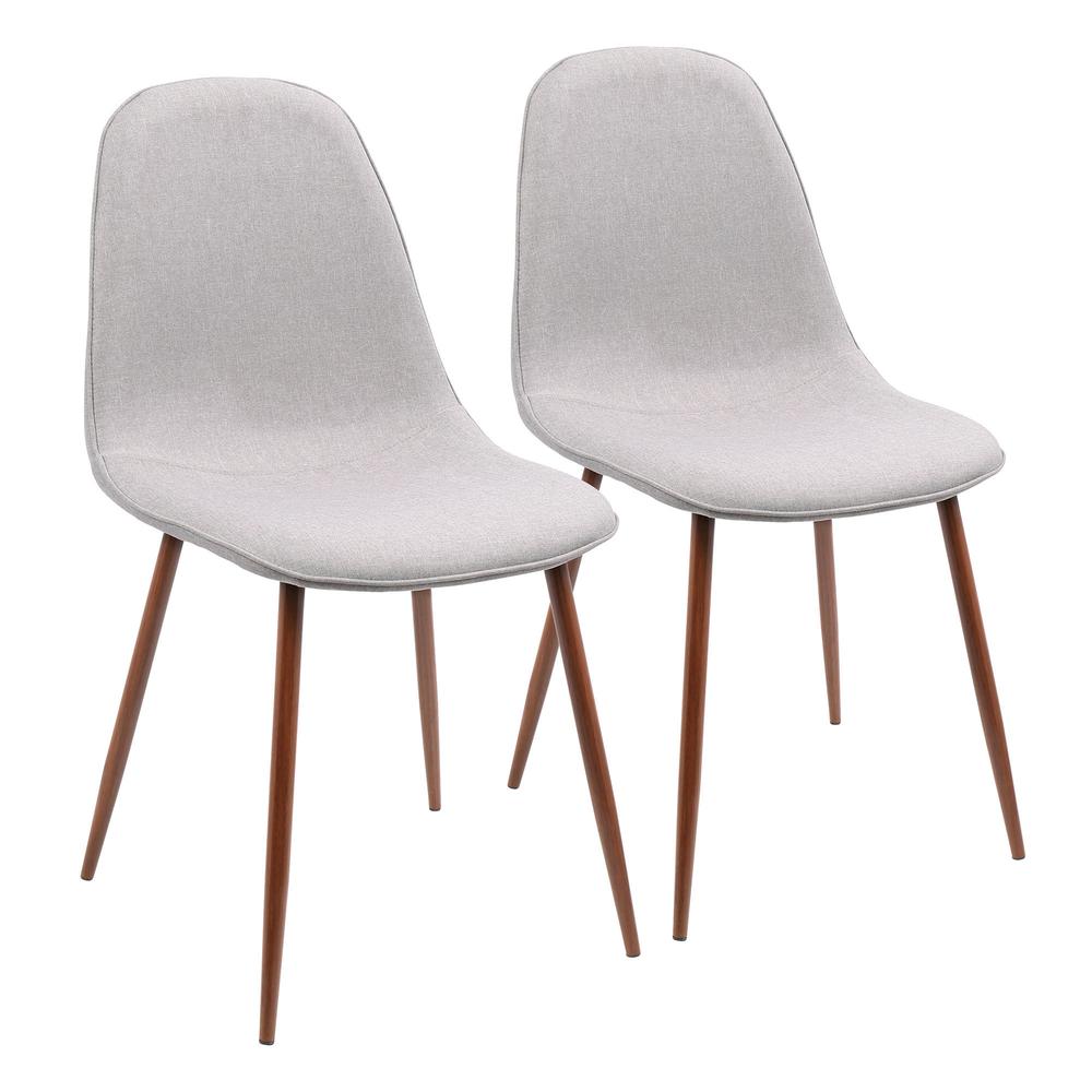 Pebble Mid-Century Modern Dining/Accent Chair in Walnut and Grey Fabric - Set of 3. Picture 1