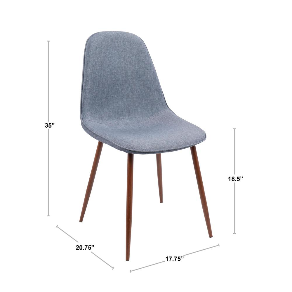 Pebble Mid-Century Modern Dining/Accent Chair in Walnut and Blue Fabric - Set of 2. Picture 8