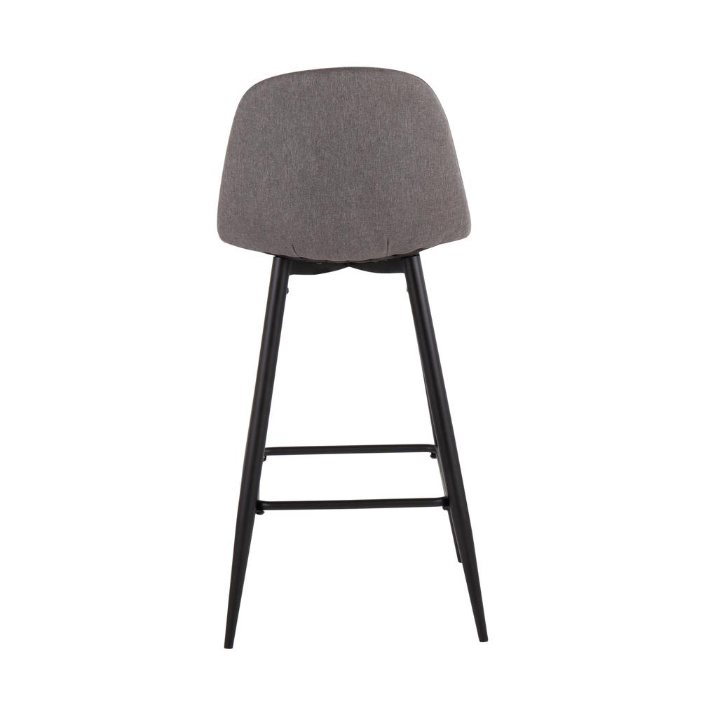 Black Metal, Charcoal Fabric Pebble Barstool - Set of 2. Picture 5