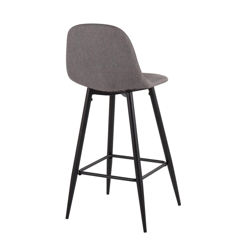 Black Metal, Charcoal Fabric Pebble Barstool - Set of 2. Picture 4