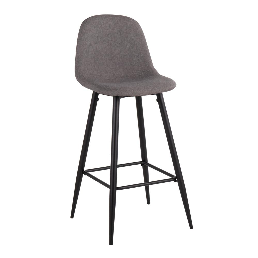 Black Metal, Charcoal Fabric Pebble Barstool - Set of 2. Picture 2