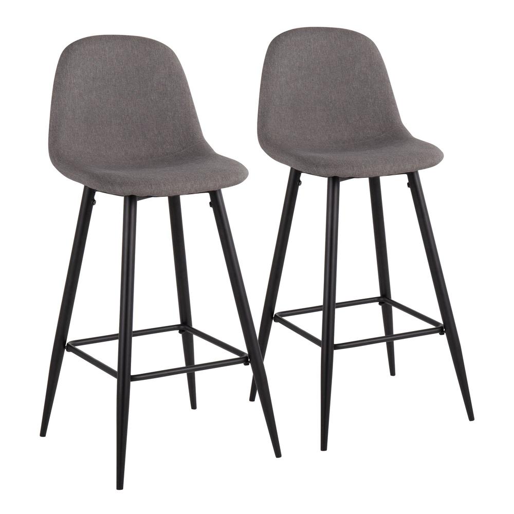 Black Metal, Charcoal Fabric Pebble Barstool - Set of 2. Picture 1