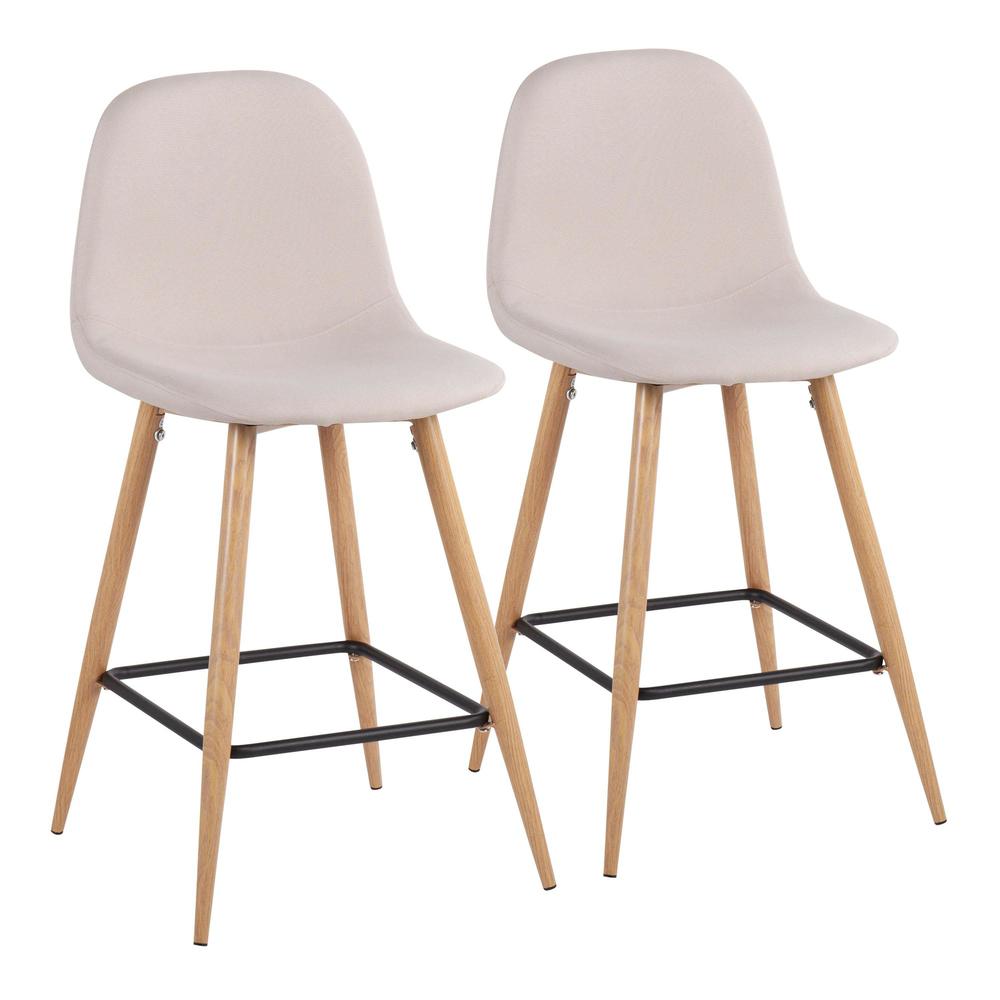Natural Metal, Beige Fabric Pebble Counter Stool - Set of 2. Picture 1