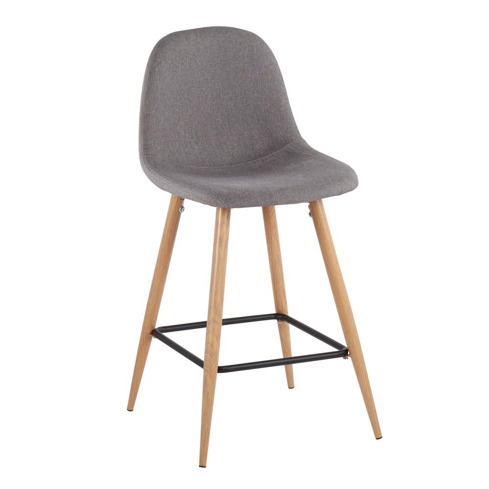 Natural Metal, Charcoal Fabric Pebble Counter Stool - Set of 2. Picture 2
